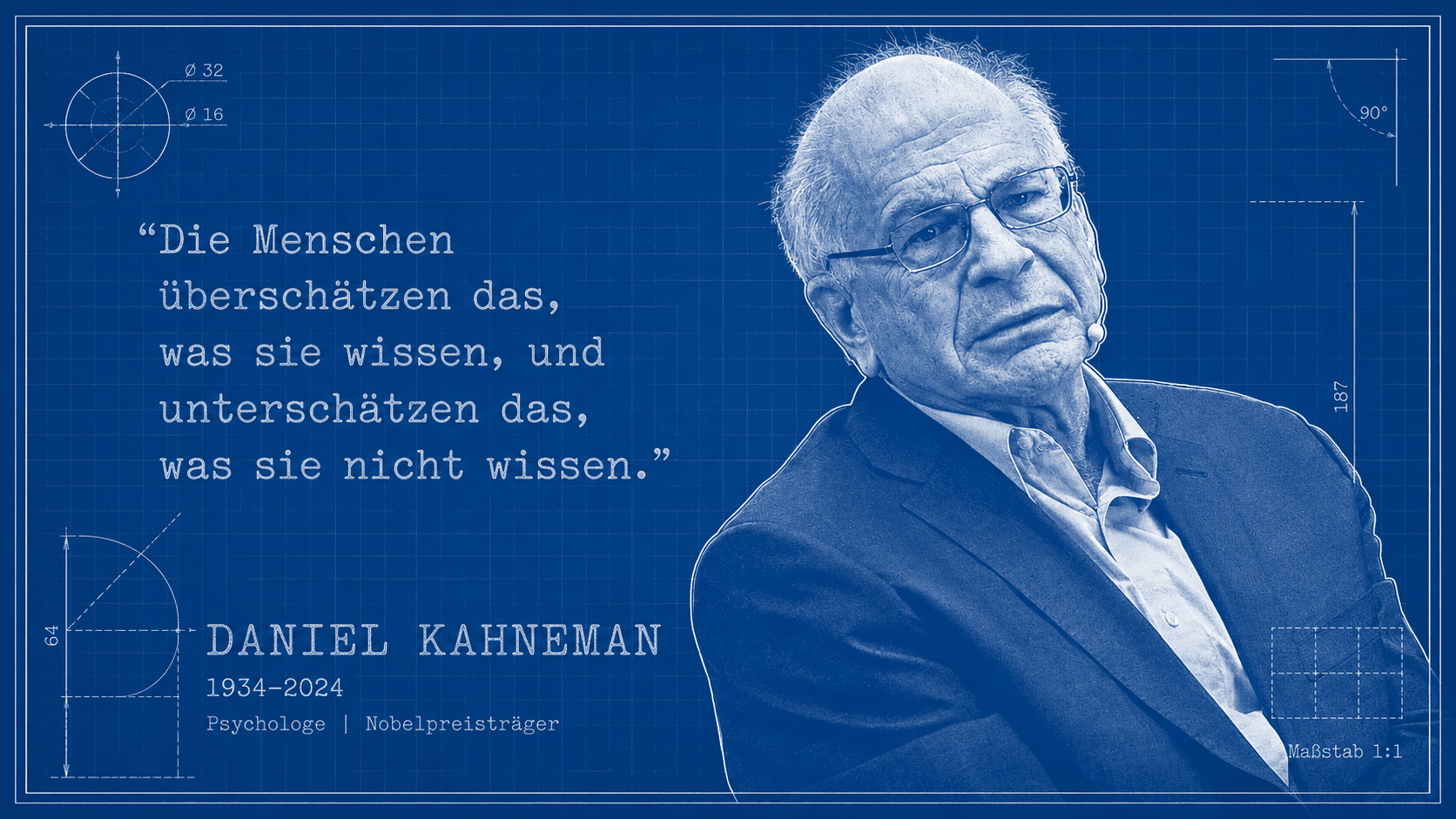 Daniel Kahneman als Blaupausen-Portrait – Verhaltensökonom, Kognitionspsychologe, System 1 und System 2 – nrkbeta, CC BY-SA 2.0, via Wikimedia Commons