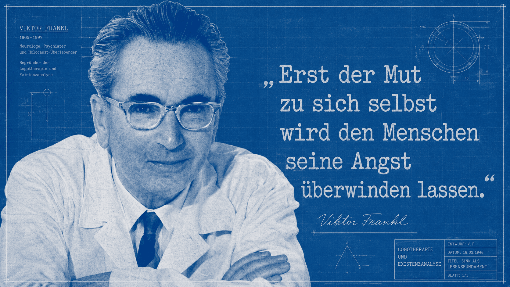 Viktor Frankl als Blaupausen-Portrait – Psychiater, Begründer der Logotherapie, Auschwitz-Überlebender – Prof. Dr. Franz Vesely, CC BY-SA 3.0 DE, via Wikimedia Commons
